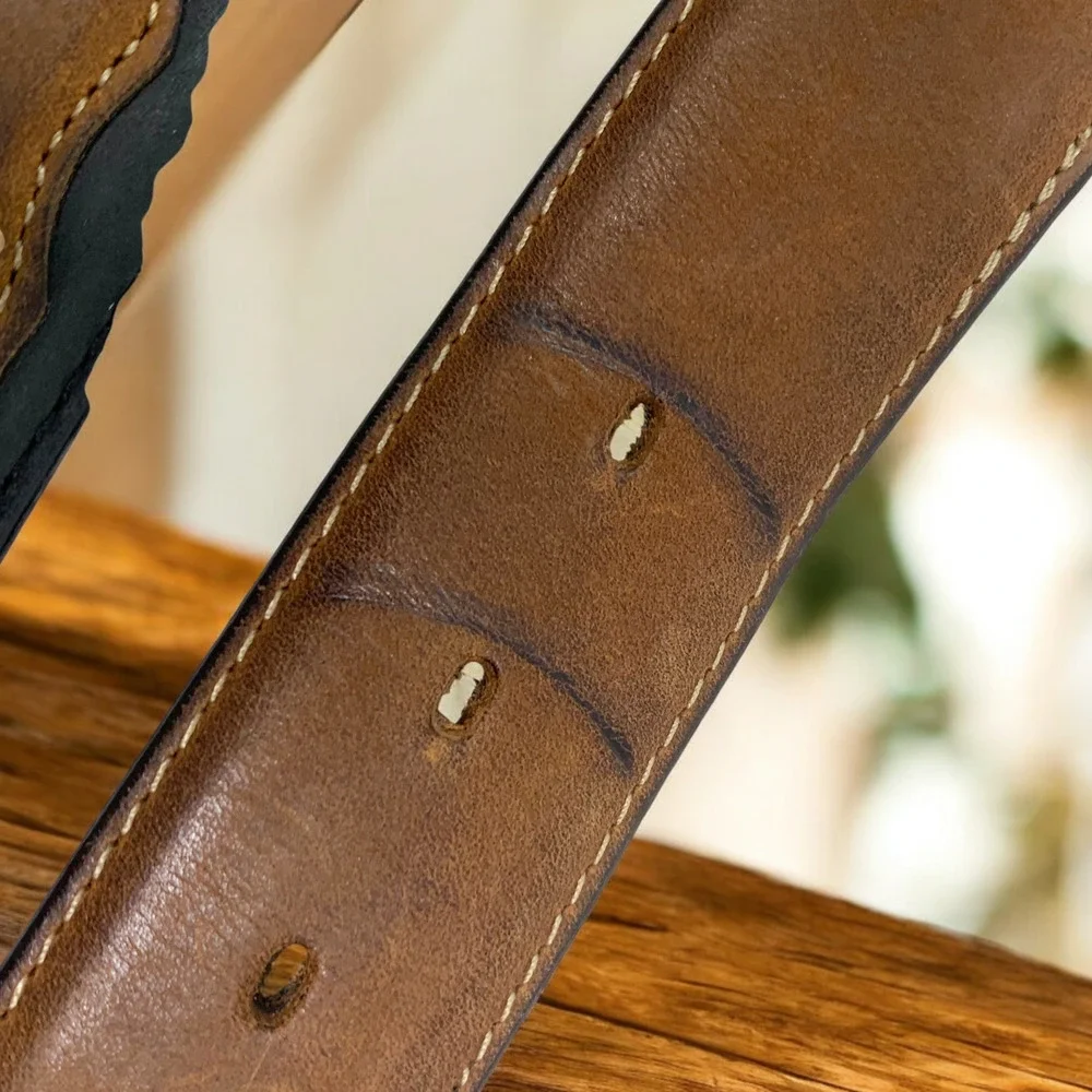 Vtg Silver Creek Classics Men's Sz 48 Black & Brown Leather Western Belt X5400
